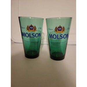 Pair of Aqua Green Molson Beer Pint Glaases, Brewana, Canada, Rare, Man Cave